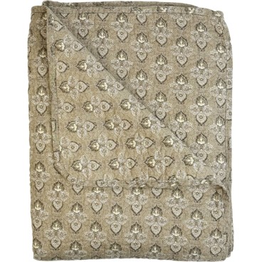 Quilt / Vattæppe "Ethnic" grågrøn m/ mønster - Au Maison 140x220