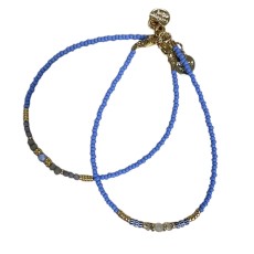 Armbånd - Friihof + Siig m/ klar blå, lyse og guldfarvet perler