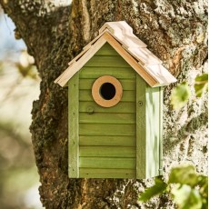 Fuglehus grøn m/ naturfarvet tag & hul - Ib Laursen
