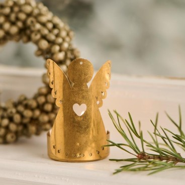 Stage messing t/ fyrfadslys engel "Gloria" m/ hjerte - Ib Laursen H: 6,5