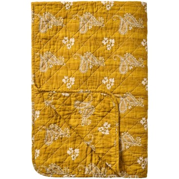 Quilt / vattæppe mustard m/ paisleymønster - Ib Laursen 130x180