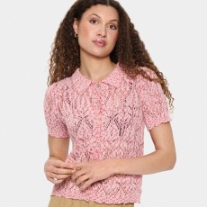 Cardigan "KimberleySZ" kortærmet i rosa m/ røde nistre - Saint Tropez