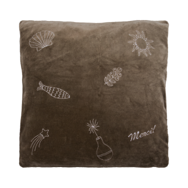 Pudebetræk brun velour m/ broderede motiver "HDPlay - House Doctor 50x50