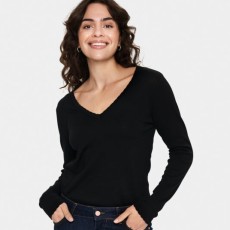 Bluse sort m/ lange ærmer og v/ hals "MilaSZ" LS-V - Saint Tropez
