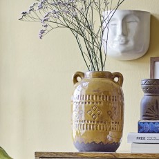 Vase / krukke "Rijad" karrygul m/ mønster - Bloomingville H: 25,5