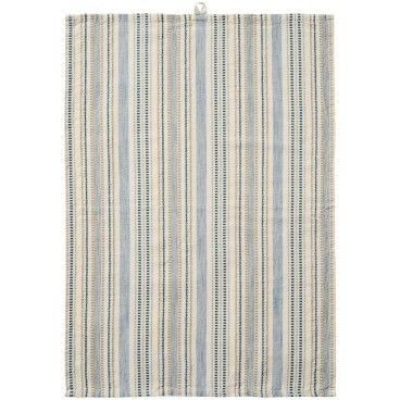 Viskestykke "Celine" hvid m/ blåt og beige indvævede striber - Ib Laursen 50x70