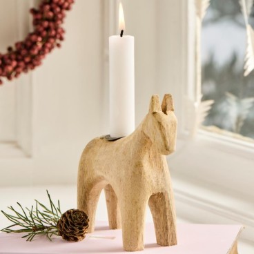 Lysestage t/ kronelys UNIKA træhest - Ib Laursen H: 13