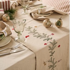 Bordløber "Tradition" sandfarvet m/ granranke og julepynt - Ib Laursen L: 160
