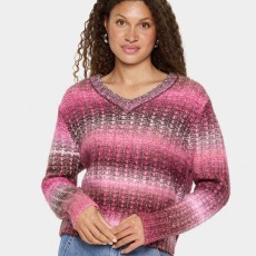 Striktrøje "MirabelSZ" m/ et miks af brun og pink - Saint Tropez