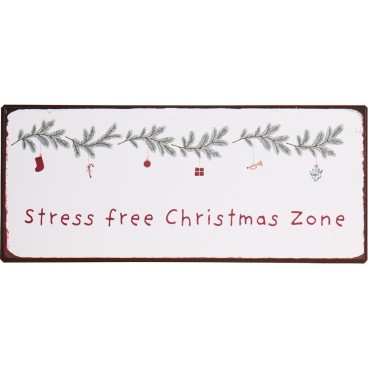 Metalskilt m/ juleranke "Stress free Christmas zone" - Ib Laursen