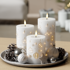 Gaveæske: 3 LED bloklys m/ guldprint & lysdioder - Deluxe Homeart