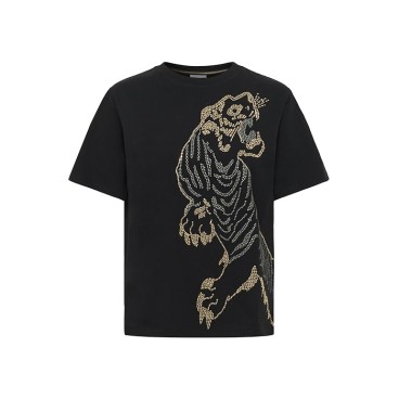 T-shirt "NildaSZ" sort m/ tiger af perler - Saint Tropez