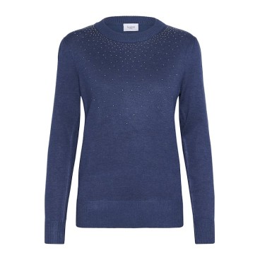 Bluse blå m/ lange ærmer & perle detaljer "CherriSZ" - Saint Tropez