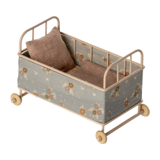 Tremmeseng mikro rosa m/ blåt stof m/ blomster - Maileg