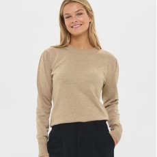 Bluse sandfarvet m/ lange ærmer & perle detaljer "CherriSZ" - Saint Tropez