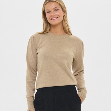 Bluse sandfarvet m/ lange ærmer & perle detaljer "CherriSZ" - Saint Tropez