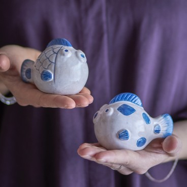 Salt & Peber sæt "Fugu" blå og råhvide fisk - Bloomingville
