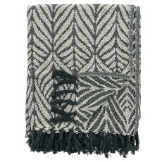 Plaid "Ugento" grøn og råhvidt bladmønster - Bloomingville 130x160