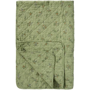Quilt / Vattæppe grøn m/ blomsterranke - Ib Laursen 130x180
