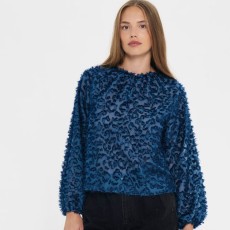 Bluse midnatsblå "NilsineSZ" m/ fjerdetaljer - Saint Tropez