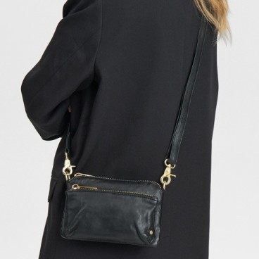 Crossover / Clutch af lammeskind sort m/ guldfarvet lynlås - Depeche