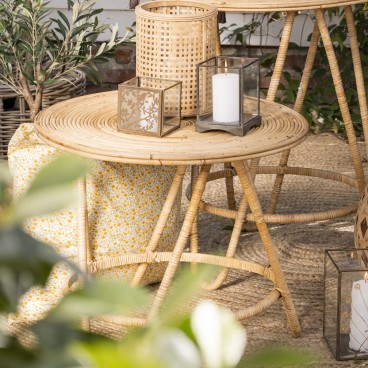 Bord rund i flettet rattan m/ 3 ben - Ib Laursen Ø: 60 cm