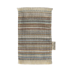 Miniature tæppe m/ blå og brune vævede striber - Maileg