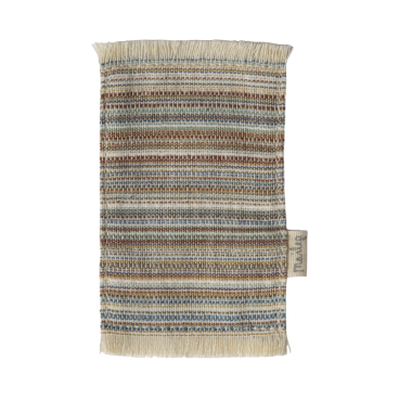 Miniature tæppe m/ blå og brune vævede striber - Maileg