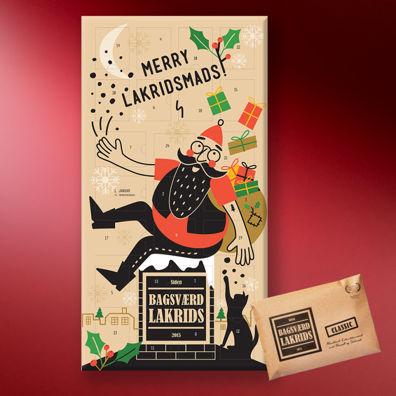 Julekalender m/ 25 låger - Bagsværd Lakrids - 520 g. + 1 GRATIS plade Classic lakrids