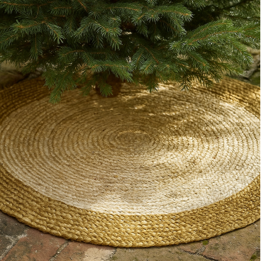 Tæppe rundt jute m/ brun kant - Bloomingville - Juletræstæppe 90 cm