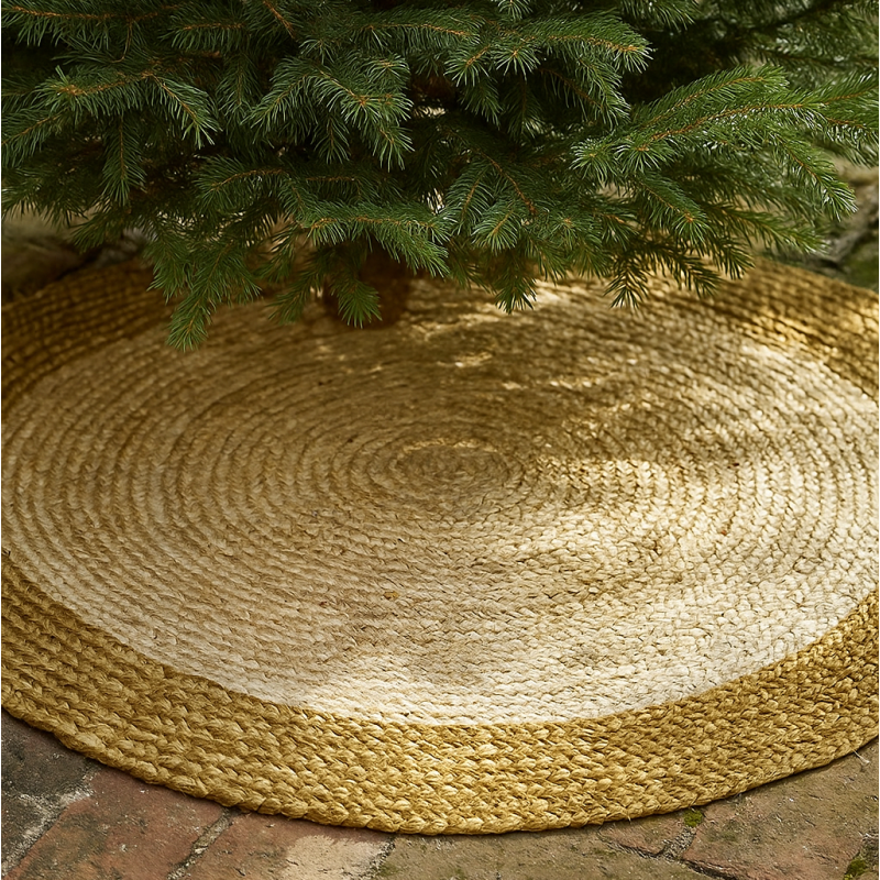Tæppe rundt jute m/ brun kant - Bloomingville - Juletræstæppe 90 cm