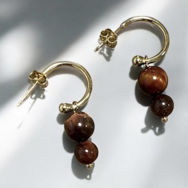 Øreringe / ørestikker - Friihof + Siig - guldbelagt m/ dobbelt brune perler