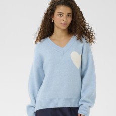 Striktrøje "PariaSZ" lysblå m/ hvidt hjerte - Saint Tropez