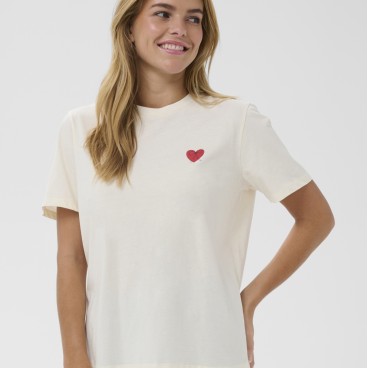 T-shirt "PextanSZ" råhvid m/ rødt hjerte - Saint Tropez