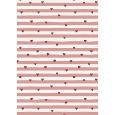 Gavepapir m/ røde hjerter og lyserøde striber - Ib Laursen 5 mtr.