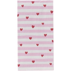 Servietter m/ røde hjerter og lyserøde striber - Ib Laursen 16 stk.