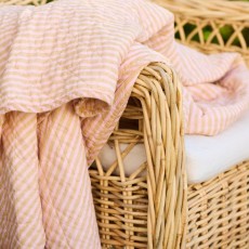 Quilt / Vattæppe m/ mustard og lyserøde striber - Ib Laursen 130x180