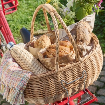 Indkøbskurv oval i pileflet m/ dobbelthank - Ib Laursen