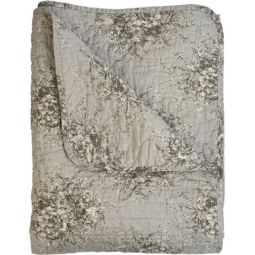 Quilt / Vattæppe "Noelle-Grå" grå m/ blomster - Au Maison 140x220