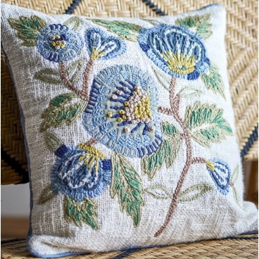 Pude "Hanna" mørkeblå m/ blomster - Bloomingville 45x45