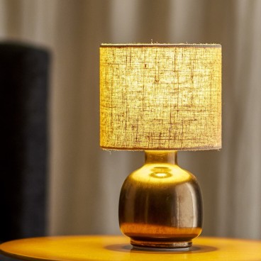 Bordlampe "Agni" bronze m/ hør skærm - Bloomingville H: 25,5