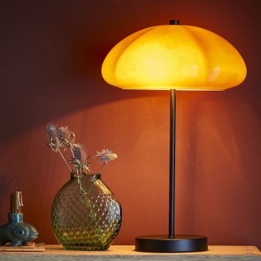 Bordlampe "Kinoko" sort m/ ravgul skærm - Bloomingville H: 46,5