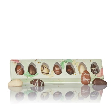 Påskegave 7 æg i grøn aflang æske m/ blomster - Cocoture 87 g