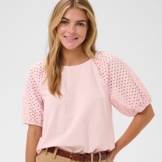 Bluse "PalaSZ" lyserød m/ korte ærmer og hulmønster - Saint Tropez