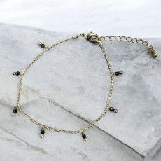 Armbånd - Friihof + Siig guldbelagt "Tiny chain" m/ sorte perler