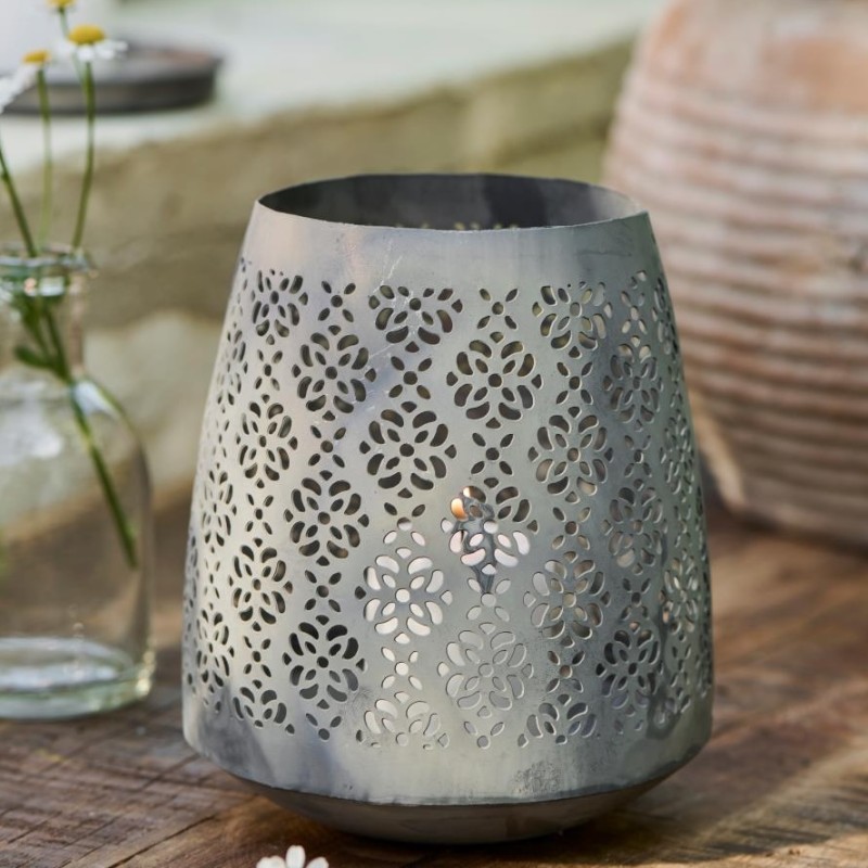 Lygte / hurricane m/ zink finish & mønster - Ib Laursen H:14,5