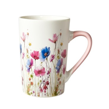 Krus m/ blomster og lyserød hank - Speedtsberg