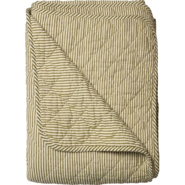 Quilt / Vattæppe "Ethnic" råhvid m/ grønne striber - Au Maison 140x180