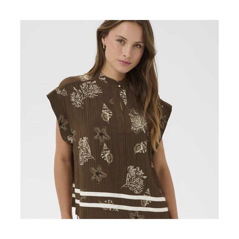 Bluse "RosashellSZ" brun m/ råhvidt mønster - Saint Tropez