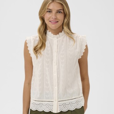 Skjortebluse ærmeløs "RowynSZ" råhvid m/ broderi - Saint Tropez
